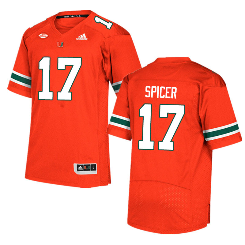 Adidas Miami Hurricanes #17 Jack Spicer College Football Jerseys Sale-Orange
